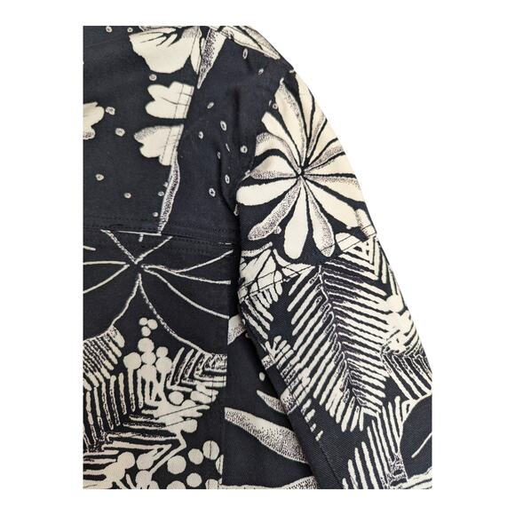Vtg 1990s Chico's Black Ivory Illustrated Floral Button Up Cotton Jacket 1 M - Picture 3 of 5